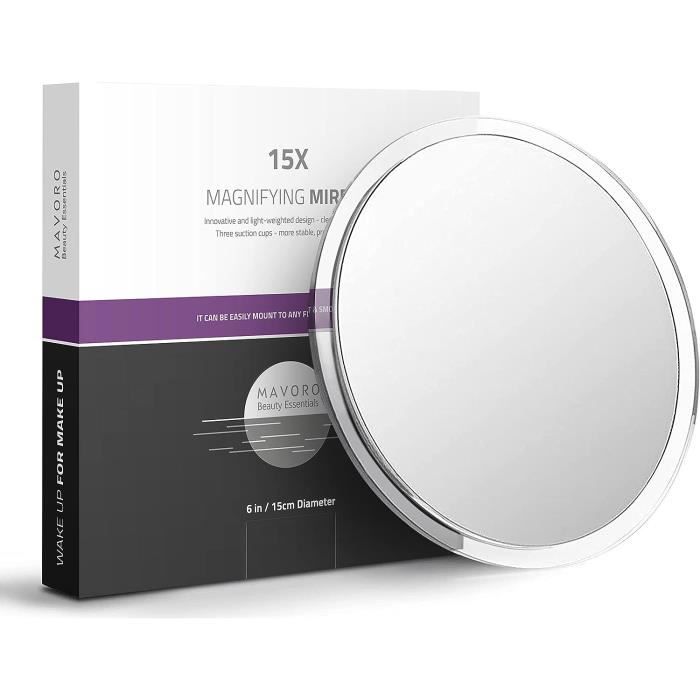 Miroir Grossissant 15X Avec Ventouses - Miroir Beauté Anti-Distorsion Pour Maquillage
