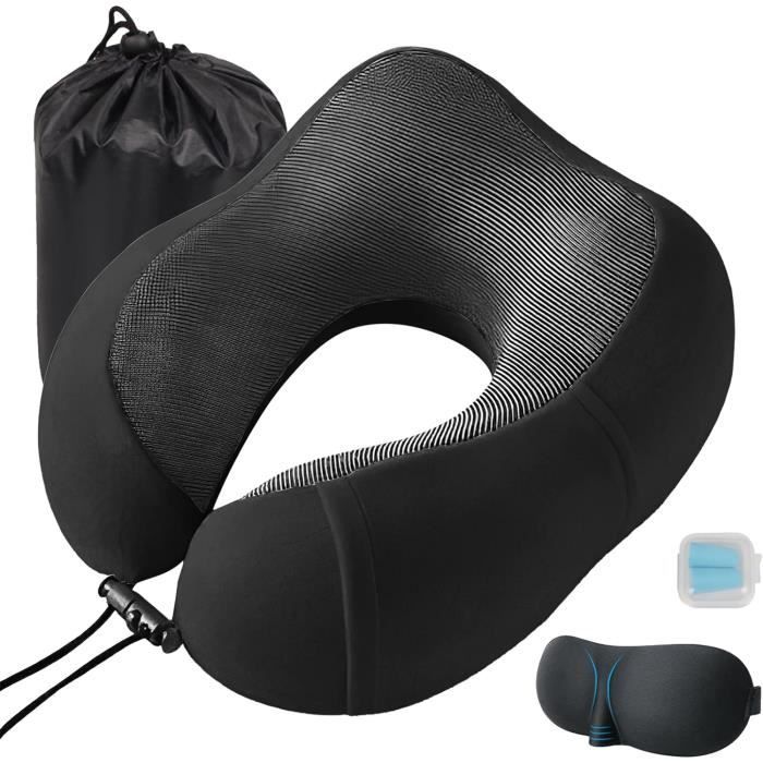 FANHOMAS Coussin De Voyage, Oreiller De Voyage Memoire Forme, Coussin Voyage Avion Adulte Travel Neck Pillow Avec Masque De Sommeil Bouchons D'oreilles Pour Avion Voiture Train Bureau - Gris