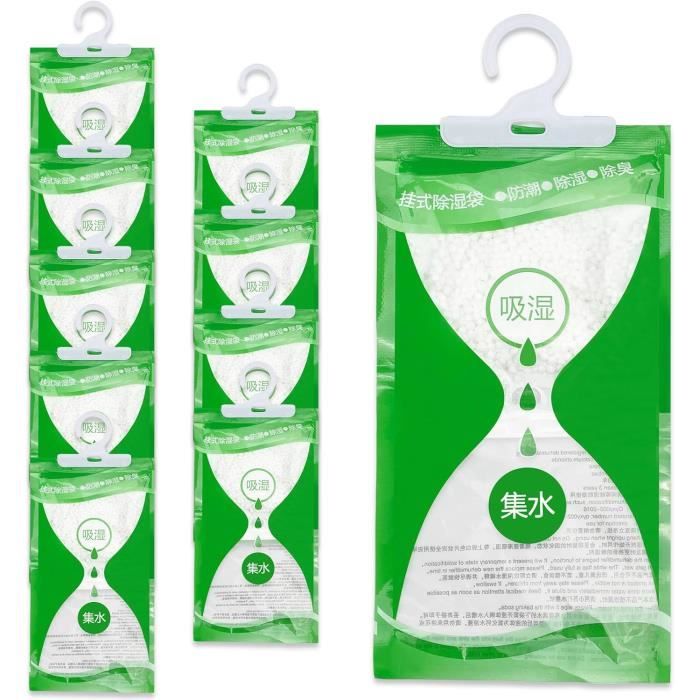 Absorbeurs D'humidité Suspendus - Lot De 10 Sachets 50g - Chlorure De Calcium - Pour Placard, Voiture, Salle De Bain