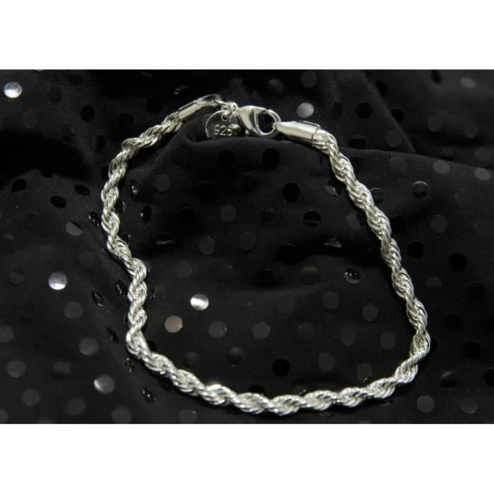 Fashion 925 Sterling Argent Massif Bijoux Corde Chaîne Bracelet Pour Femmes H207