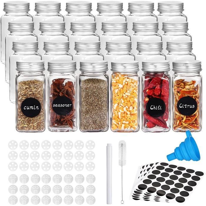 Lot De 24 Pots à Épices En Verre Avec Bouchon Liège - 150ml | Carrés 5,7x5,7x8,9cm - Stockage Cuisine