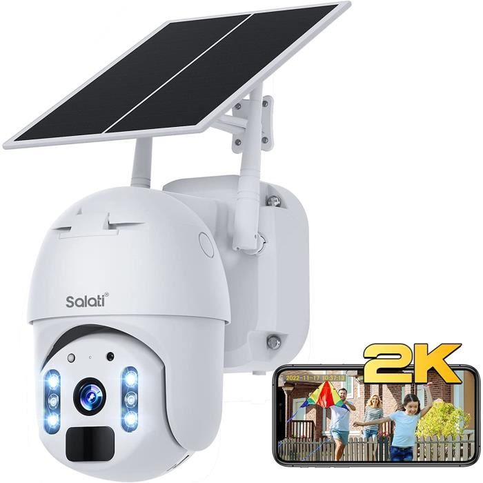 Caméra Surveillance WiFi Extérieure 2K 360° PTZ – Batterie + Solaire, Vision Nocturne Couleur, Détection Humaine
