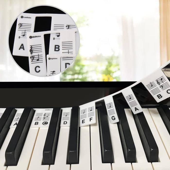 Autocollants amovibles pour clavier de piano,étiquettes de notes de clavier  de piano pour débutants,réutilisables et sans colle,noir - Cdiscount  Instruments de musique