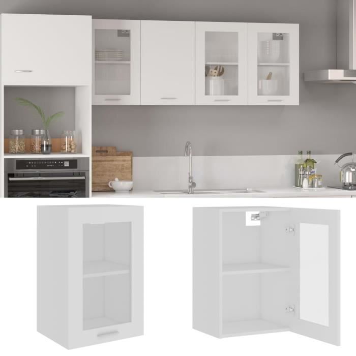 122®DECO- Meuble haut de Cuisine - SOLDE Armoire en verre suspendue Blanc 40x31x60 cm Aggloméré BON40 x 31 x 60 cm