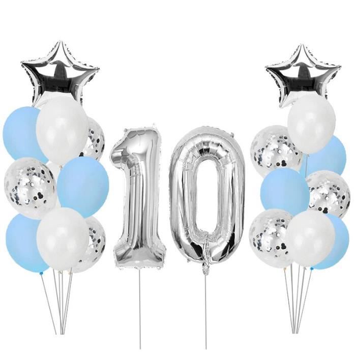 22 Pieces Ensemble 10 Ans Ballons Decorations D Anniversaire Enfants Joyeux Anniversaire Fete F Silver Blue Cdiscount Maison