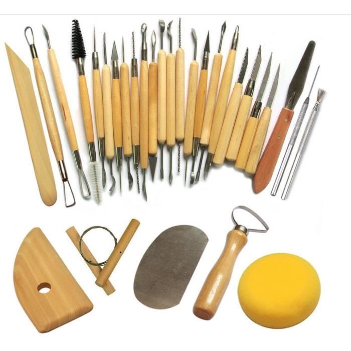 Lot De 2 Outils Ébavurage Bois Double Face – Poignées Confort Pour Poterie, Argile Polymère Et Sculpture Céramique