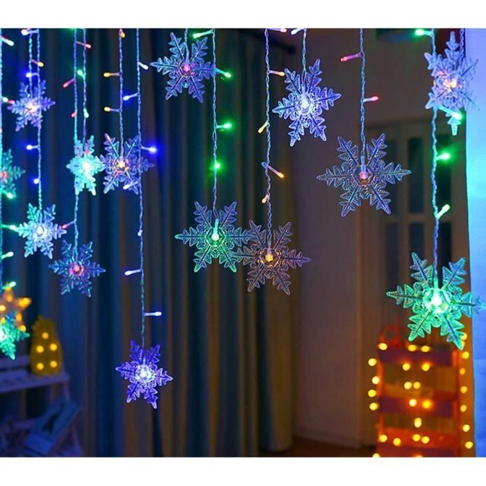 Guirlande Lumineuse Flocon de Neige Rideau Lumineux 96 LED 8 Modes  d'Eclairage Lumière de Noël Flocon Neige Idéal pour Fenêtres[508]