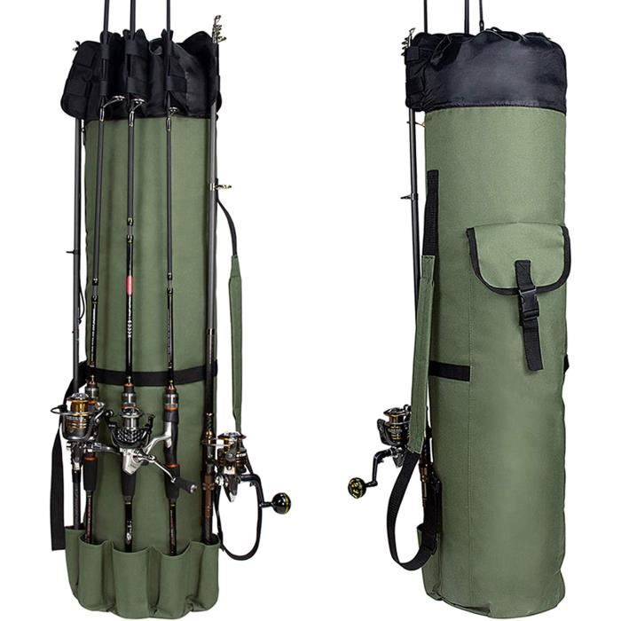 Sac De Rangement Canne à Pêche Et Moulinet Folpus - Bleu 110 Cm, 2 Compartiments + Poches, Résistant Et Pliable