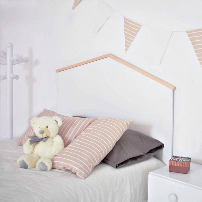 tête de lit enfant cabane nordique - bainba - 90 cm - blanc - bois - panneaux de particules