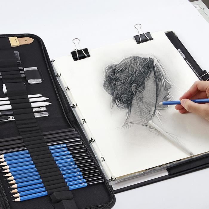 Débutants Esquisse Crayons Set avec Graphite & Fusain Outils Matériel pour Dessiner 50 Pcs Kit Dessin pour Art et Pro Crayon Dessin Ulifeme Crayons de Dessin et Croquis Ėtudiants et Artistes