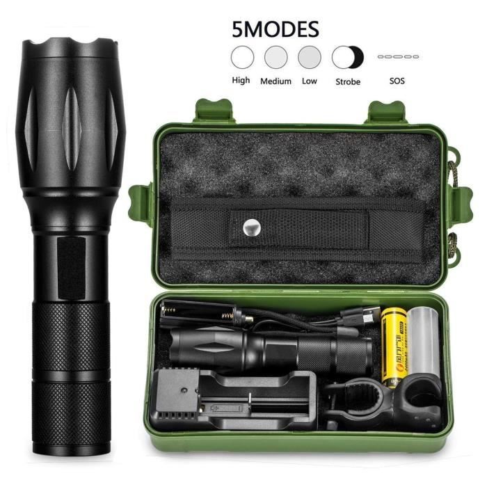 Linkax Torche Lampe de Poche LED Torche Militaire Poche LED Ultra Puissante tactique Zoomable Etanche 800LM pour Camping Randonn/ée 6*AAA batteries incluse(2PCS