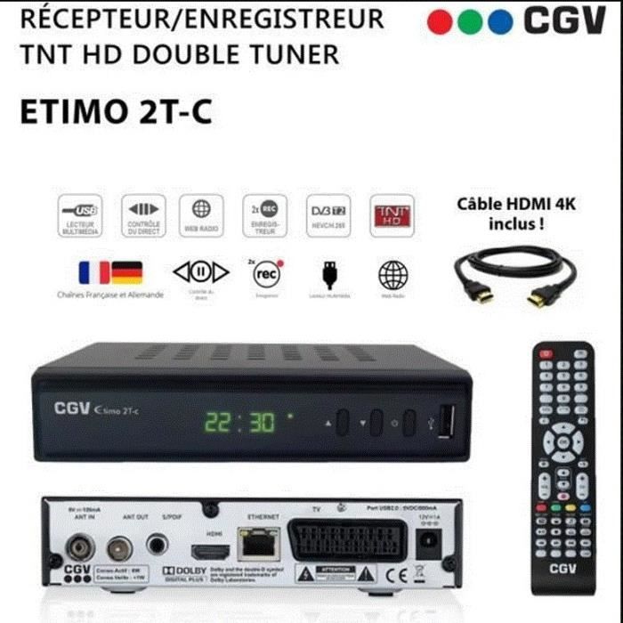 Récepteur Enregistreur Décodeur TNT HD Double Tuner CGV Etimo 2Tc