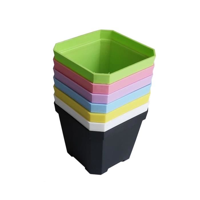 Pots Fleurs Lot De 24 Pots De Fleurs Carrés 7cm - Plastique Résistant Avec Soucoupes - Noir - Intérieur/extérieur Pots Plantes Grasses