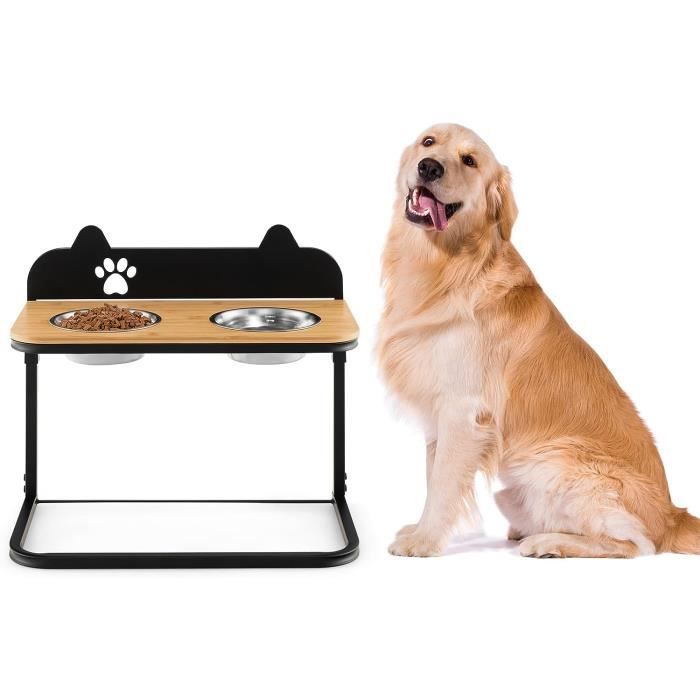 Comparer les prix de GOPLUS Gamelle Surélevée pour Chien en Bambou et Acier, Support Surélevé Réglable en Hauteur, 2 Gamelles en Inox pour Nourriture