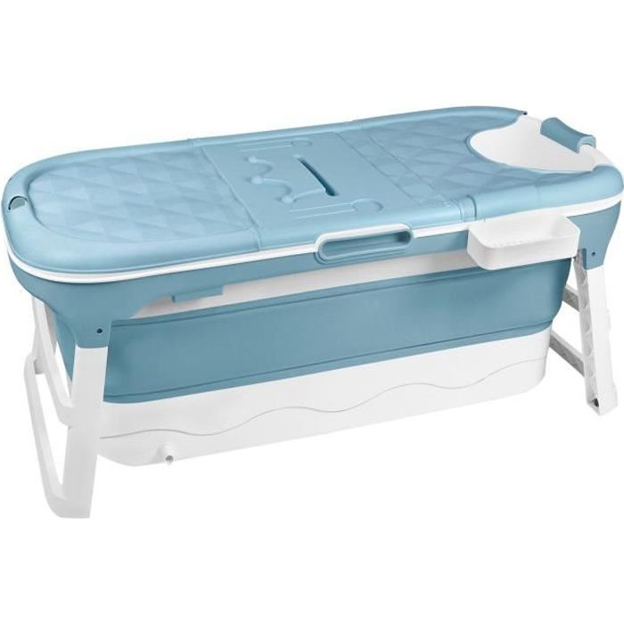 Baignoire adulte Baignoire pliable avec Housse et Rouleaux de Massage, Baignoire Portable, Bleu