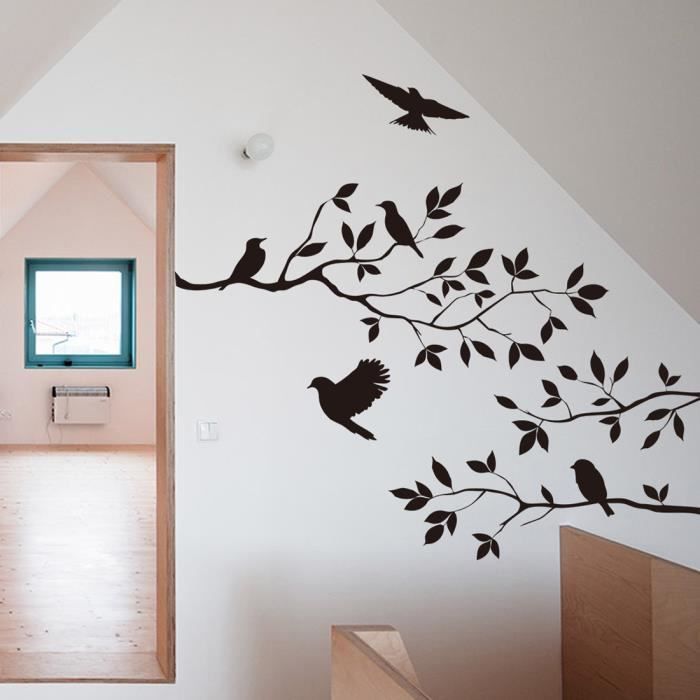 Stickers Muraux Bouleaux Et Oiseaux – Autocollant Grand 240 Cm, Amovible Sans Trace, Déco Nature