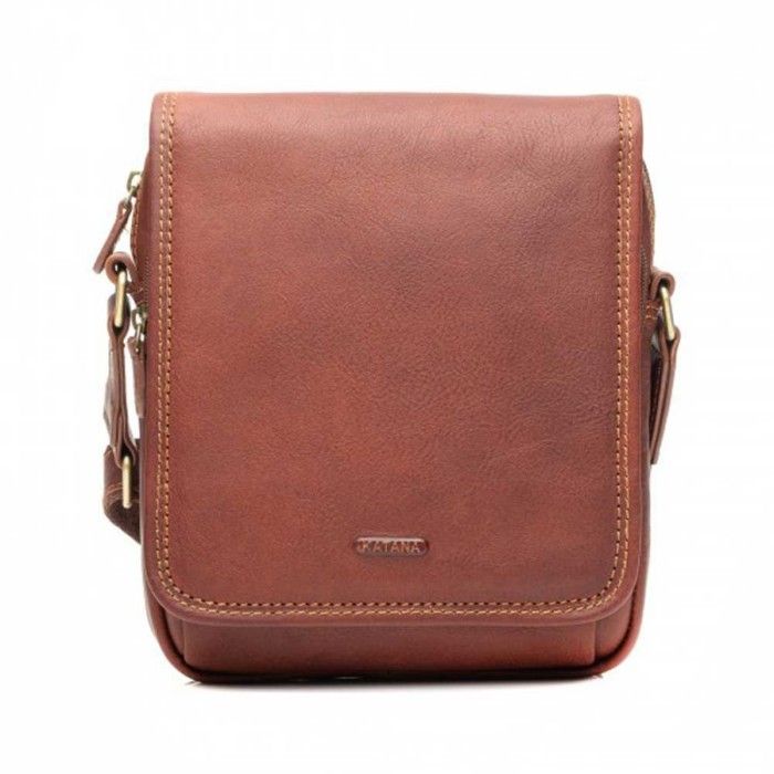 Besace Homme Katana En Cuir De Vachette Gras - Marron - Dimensions 37x28x11 Cm - Neuf Avec étiquettes