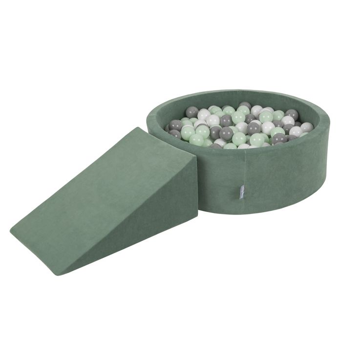 Aire De Jeux en Mousse avec Carré Piscine À Balles pour Enfants, bleu foncé:perle/gris/transparent/babyblue/menthe, Piscine (100 Balles)+ Pente