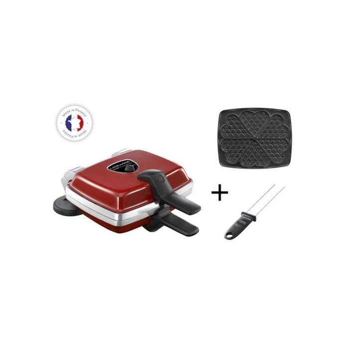 LAGRANGE Gaufrier 1000W Plaques Antiadhésives Look Rétro Rouge