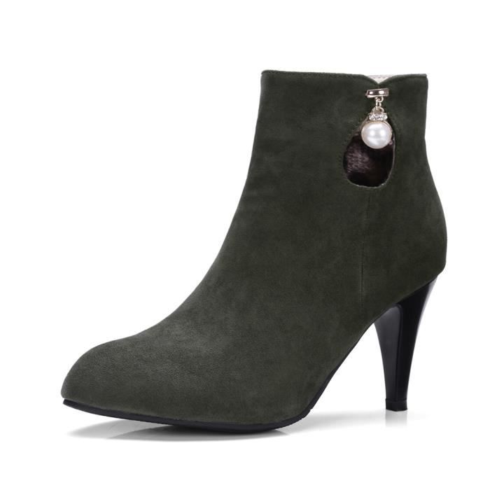 aiguille femme hiver soirée fourrées chaussures Oaleen mariage perle boots 41 vert talons Bottines PXOuiZk