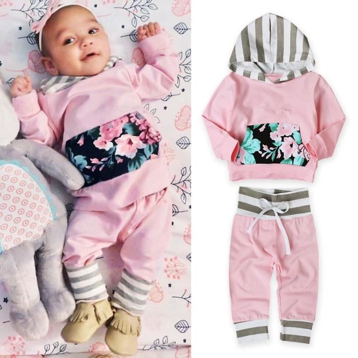 0 24 Mois Bebe Fille 2 Pcs Ensemble De Vetement Rose Nouveau Ne Sweat A Capuche Pantalon Rose Cdiscount Pret A Porter