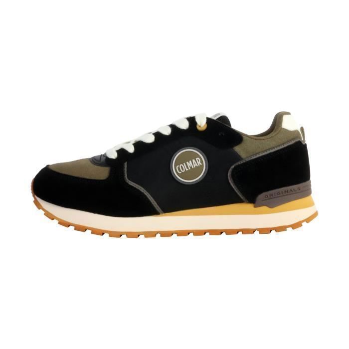 Colmar Basket Cuir Colmar Travis Block - Noir/Vert militaire/Ochre - Homme - Lacets - Plat