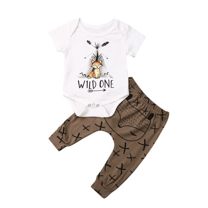 Nouveau Ne Bebe Dessin Anime Animaux Imprimer A Manches Courtes Barboteuse Hauts Pantalon Vetements Ensemble Blanc Blanc Cdiscount Pret A Porter