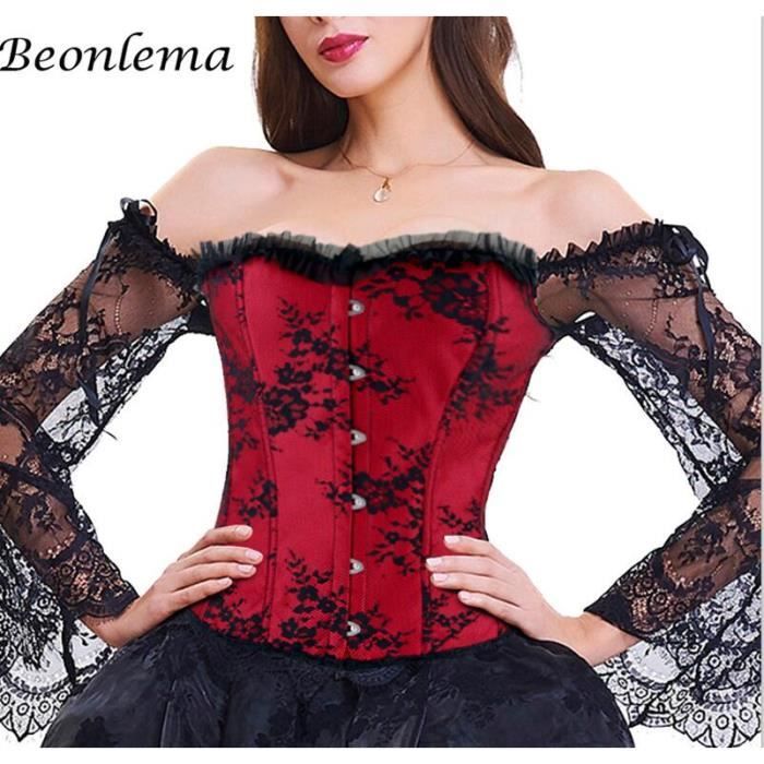 Bustier femme Corset en dentelle pour femmes Sexy Victoriano Steampunk hauts rouge noir epaules denudees vetements Type Rouge Blanc Cdiscount Pret a Porter