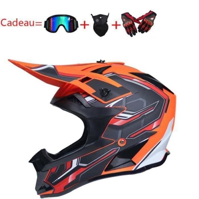 Casque Motocross Enfant/Adulte UIGJIOG - Homologué DOT, Léger & Ventilé Avec Gants, Lunettes Et Masque Inclus - Noir
