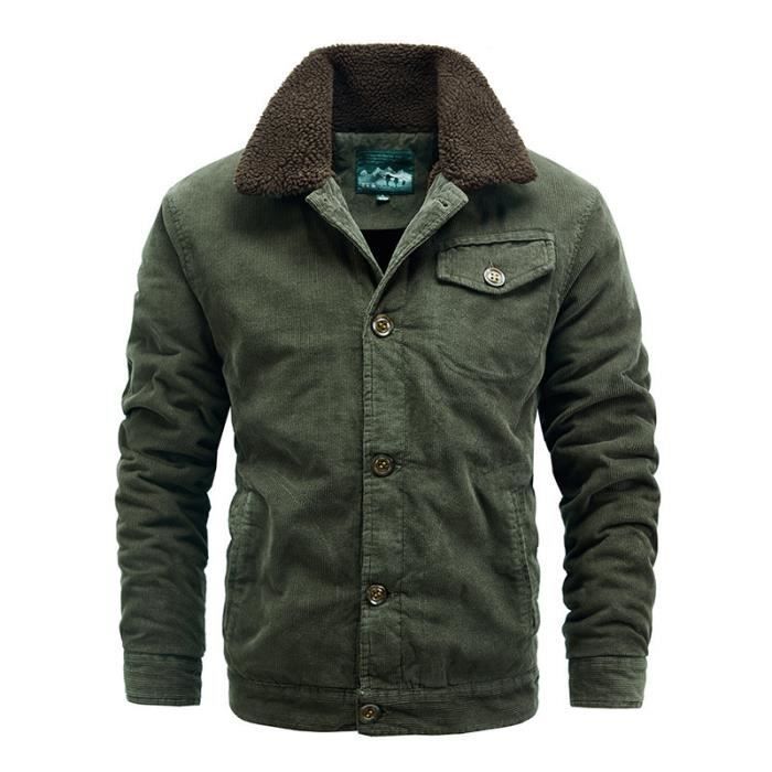 Parka d'automne en velours côtelé 100% coton, capuche doublée sherpa - noir