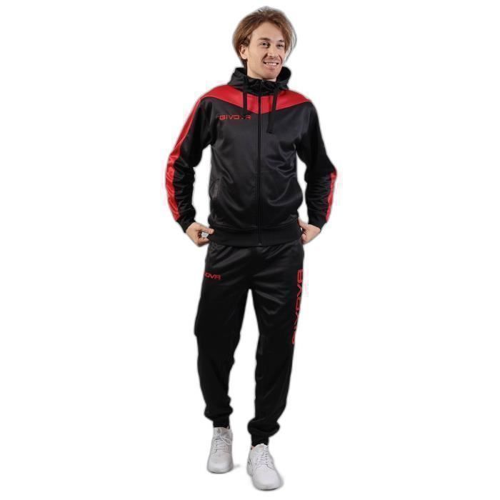 Survêtement enfant Givova Roma rouge/noir - veste zippée à capuche + pantalon multisport thermique Survêtement enfant Givova Roma rouge/noir - veste zippée à capuche + pantalon multisport thermique