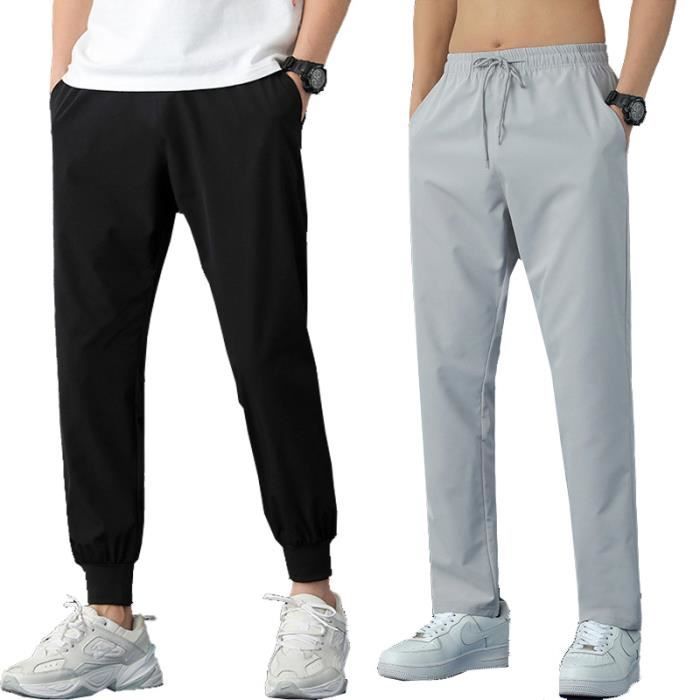 Lot de 2 Pantalon de survêtement Homme Sportswear Séchage Rapide Jogging Slim Fit élastique Soie Glacée Pieds couleurs multiples