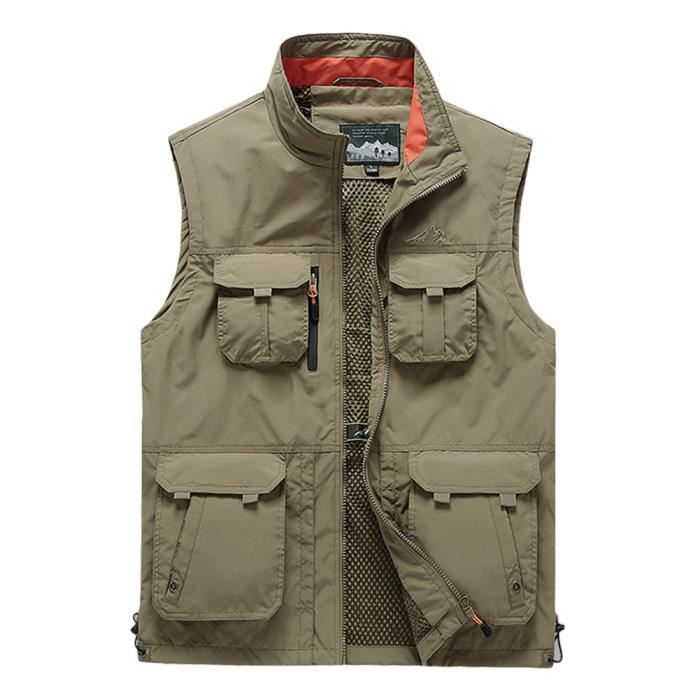 HZQIFEI Homme Multi-Poches Gilet De Pêche Gilet De Plein Air Veste Sans Manches Pour Veste De Sport Gilet Journaliste MJ12 (Style#1, M