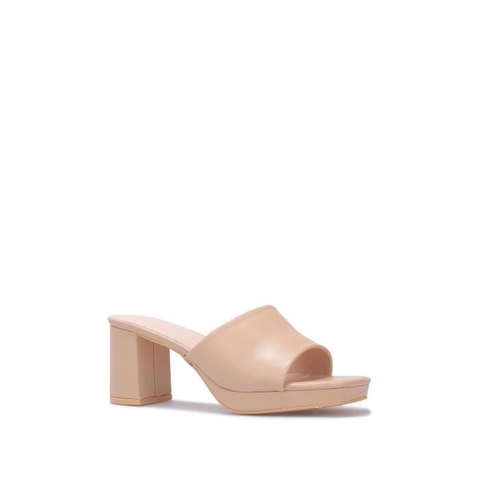 mule plateforme à talon grandes tailles - femme - beige - synthétique - confortable