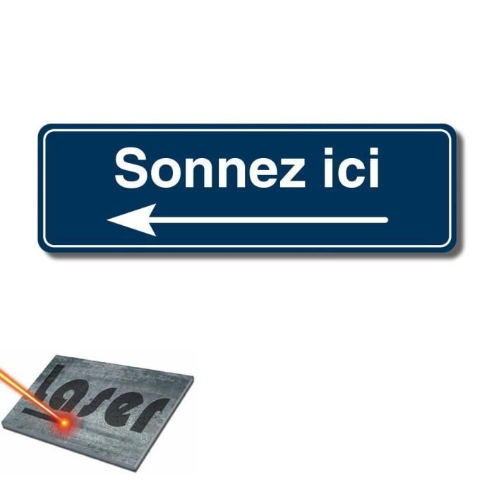 Plaque grav/ée autocollante 13x4cm sonnez svp fond blanc