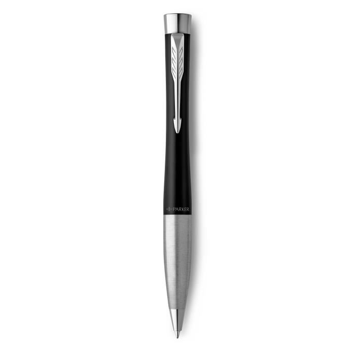 PARKER Urban Stylo Bille, Noir Mat, Attributs Chromés, Recharge bleue pointe moyenne, Coffret cadeau