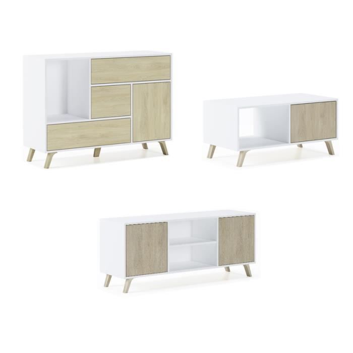 Ensemble meubles de salon blanc - 3 meubles - Conforama