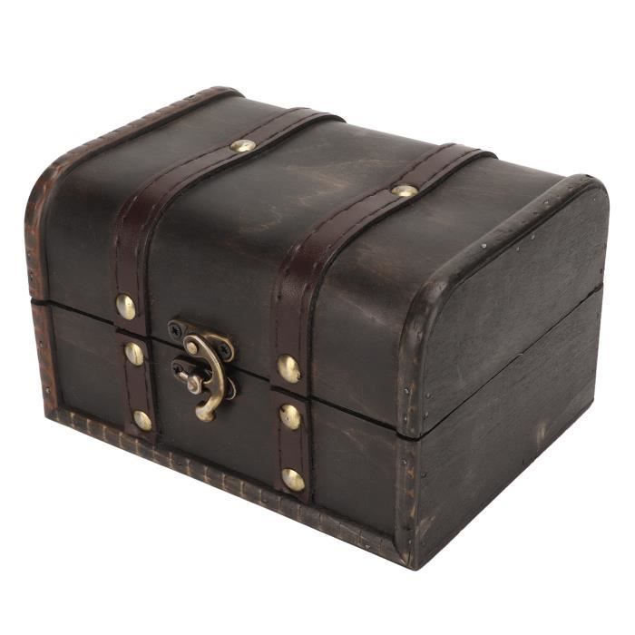 Coffre Fort en Bois, Boite avec Cadenas, Coffre au Trésor en Bois Pirate 18*11.5*10.5cm, Coffre
