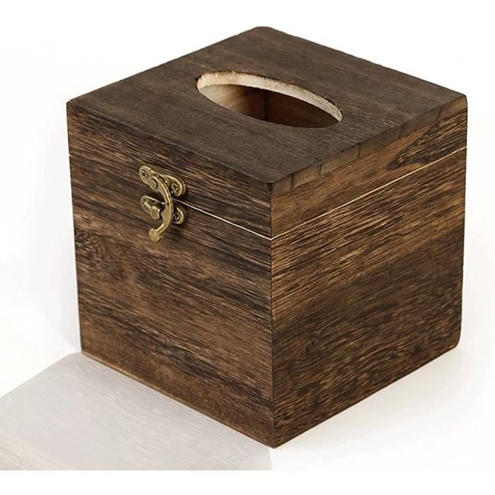 Boîte à Mouchoirs Bzwyonst - Couvercle Bois Amovible - Blanc - Pour Mouchoirs Standard - PP + Bois
