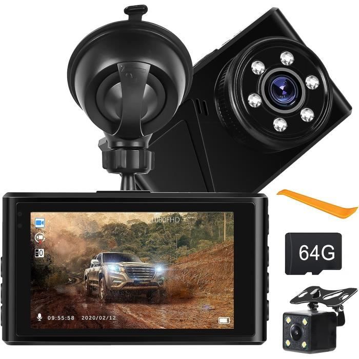 Dashcam Wi-Fi 2K + 1080P - Écran IPS 3 Pouces - Vision Nocturne - 64 Go Incluse - Assistance Recul