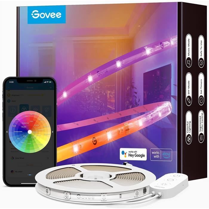 Govee Ruban LED RGBIC, Ruban LED 5m, WiFi Bande LED Compatible avec Alexa  et Google Assistant, Contrôle App, DIY, Sync Musique, 162