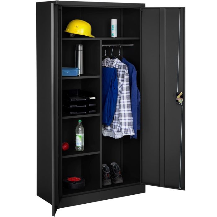 Rangement de bureau - TECTAKE - Armoire métallique de classement avec 6 compartiments 90 x 40 x 180 cm - Noir