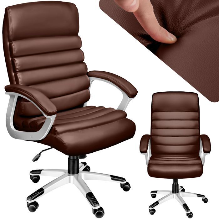 Chaise de bureau - TECTAKE - Fauteuil de bureau PAUL avec des accoudoirs rembourrés en cuir syntéhtique réglable - Marron