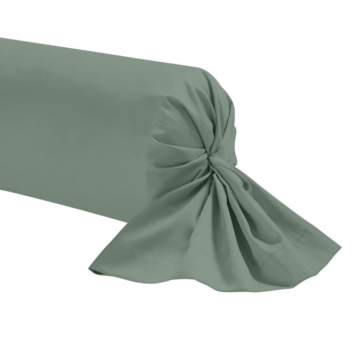 TERRE DE NUIT Taie de traversin vert de gris 100% coton 160 cm 