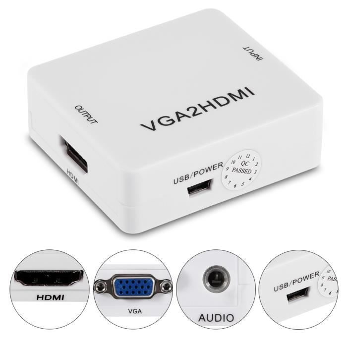 Xuyan Adaptateur VGA vers HDMI Convertisseur 1080P Portable VGA mâle vers  HDMI femelle avec adaptateur audio Jack Splitter HDTV - Cdiscount  Informatique