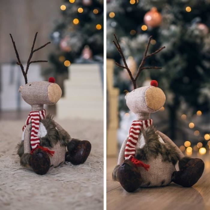 Décoration de Noël Renne de Noël 28 cm Figurine Peluche Renne du Père