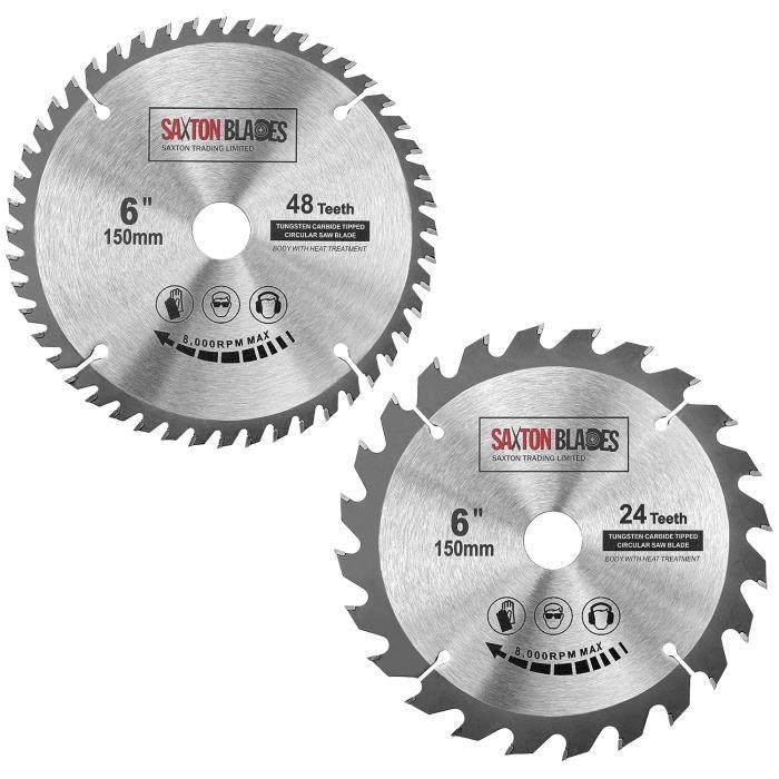 Lot De 2 Lames Carbure 6 1/2 Pouces Pour Scie Circulaire - 24 Dents, Parfait Pour Couper Bois Et Plastique