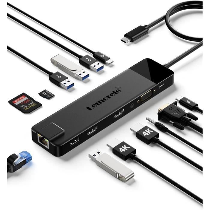 Hub USB-C 8-en-1 USX MOUNT - Dual HDMI 4K, Ethernet, USB 3.0, PD 100W - Compatible MacBook, Steam Deck, Etc.