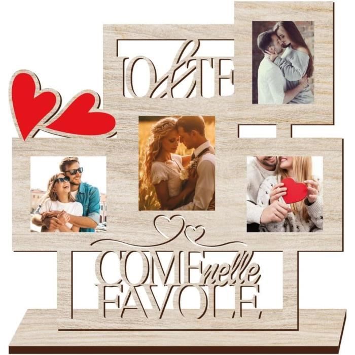 Cadre Photo Love Avec Cœurs Multi-Photos 3 Photos, En Bois De Table ...