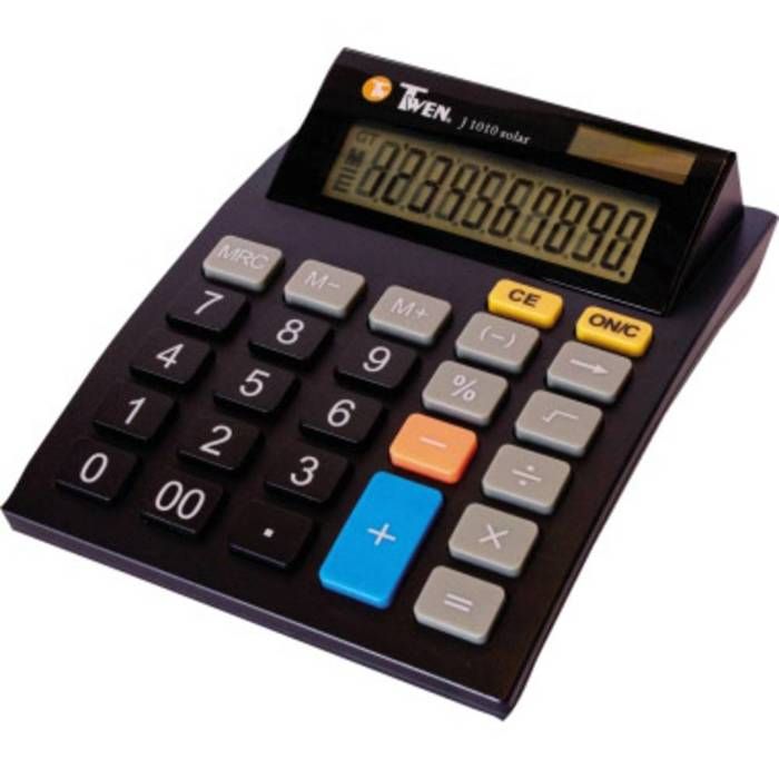 Calculatrice de bureau - TWEN - J-1010 - Solaire et à piles - Grand écran LCD - Fonction mémoire